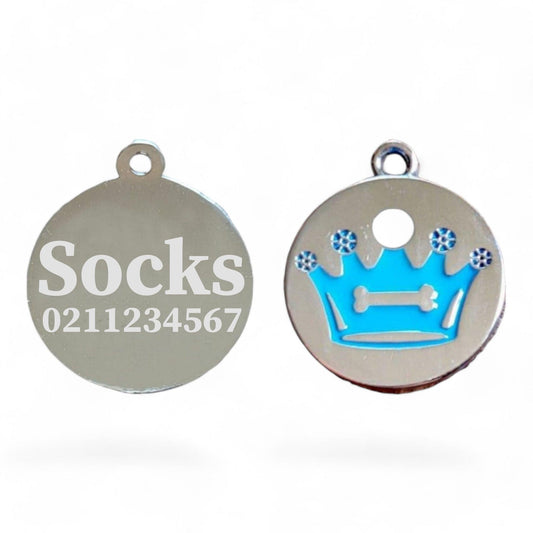 ⭐️Purr. Meow. Woof.⭐️ - Crown Round Cat & Dog ID Pet Tag - DodgerBlue
