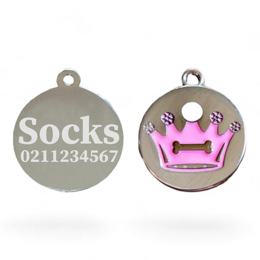 ⭐️Purr. Meow. Woof.⭐️ - Crown Round Cat & Dog ID Pet Tag - LightPink