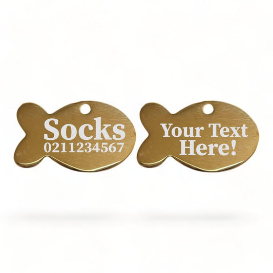⭐️Purr. Meow. Woof.⭐️ - Custom Text Baby Fish | Mirror Stainless | Cat ID Pet Tag - Gold