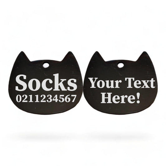 ⭐️Purr. Meow. Woof.⭐️ - Custom Text Bat Cat | Mirror Stainless | Cat ID Pet Tag - Black