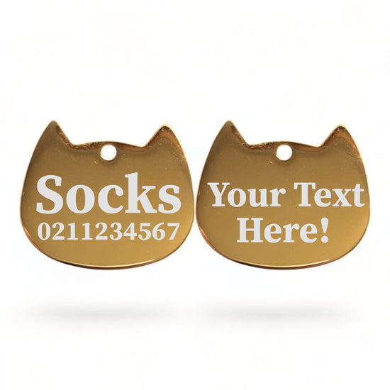 ⭐️Purr. Meow. Woof.⭐️ - Custom Text Bat Cat | Mirror Stainless | Cat ID Pet Tag - Gold