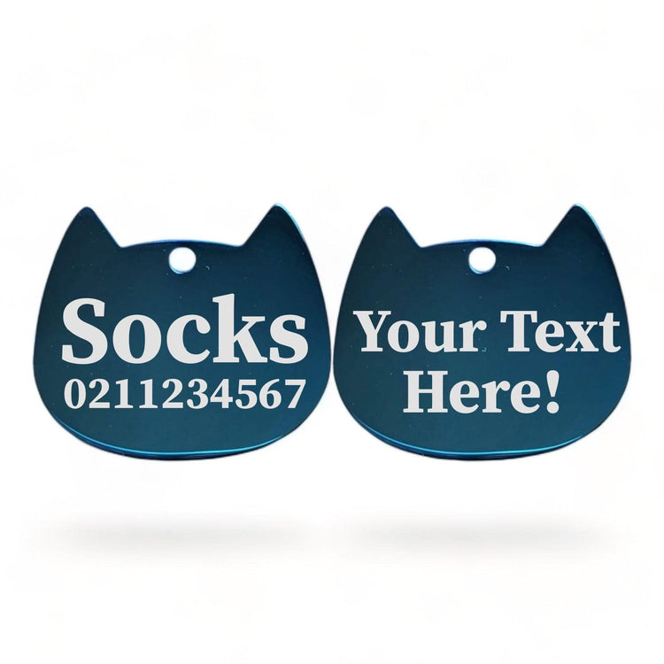 ⭐️Purr. Meow. Woof.⭐️ - Custom Text Bat Cat | Mirror Stainless | Cat ID Pet Tag - MidnightBlue