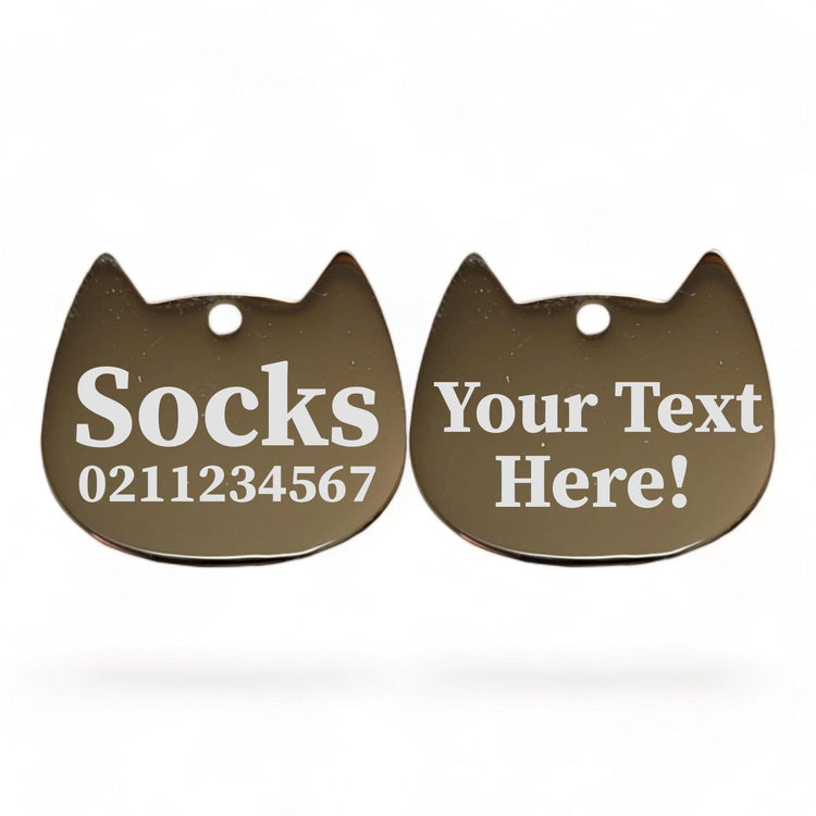 ⭐️Purr. Meow. Woof.⭐️ - Custom Text Bat Cat | Mirror Stainless | Cat ID Pet Tag - Silver