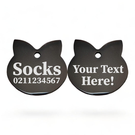 ⭐️Purr. Meow. Woof.⭐️ - Custom Text Cat Ears | Mirror Stainless | Cat ID Pet Tag - Black