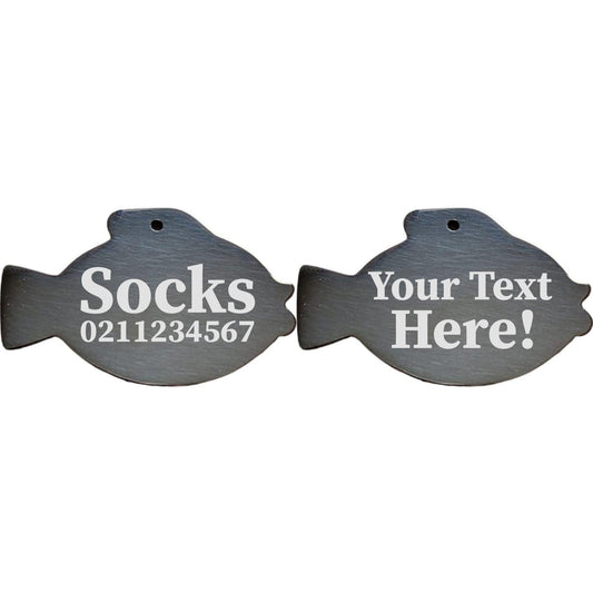 ⭐️Purr. Meow. Woof.⭐️ - Custom Text Fish | Mirror Stainless | Cat & Dog ID Pet Tag - Black