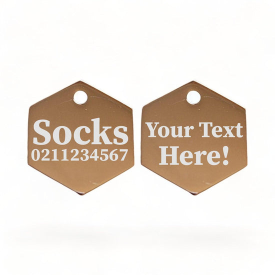 ⭐️Purr. Meow. Woof.⭐️ - Custom Text Mirror | Stainless Hexagon | Cat & Dog ID Pet Tag - BurlyWood / Small (Cat)