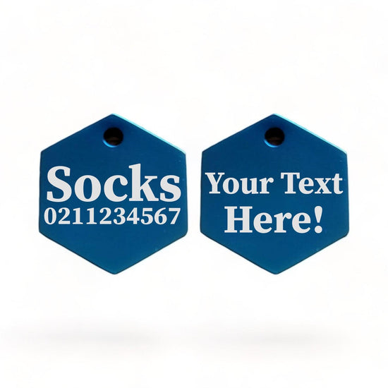 ⭐️Purr. Meow. Woof.⭐️ - Custom Text Mirror | Stainless Hexagon | Cat & Dog ID Pet Tag - MidnightBlue / Small (Cat)