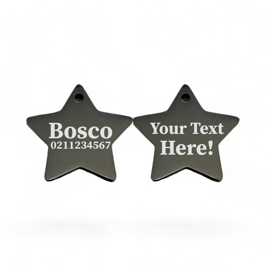 ⭐️Purr. Meow. Woof.⭐️ - Custom Text Mirror | Stainless Star | Dog & Cat ID Pet Tag - Black / Dog (Large)