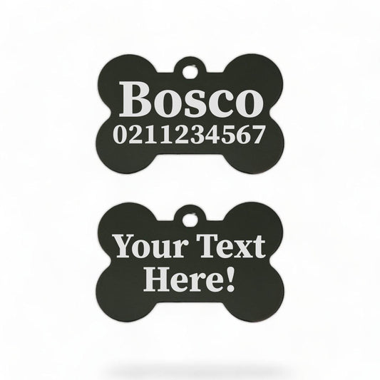 ⭐️Purr. Meow. Woof.⭐️ - Custom Text | Bone Aluminium | Dog ID Pet Tag - Black