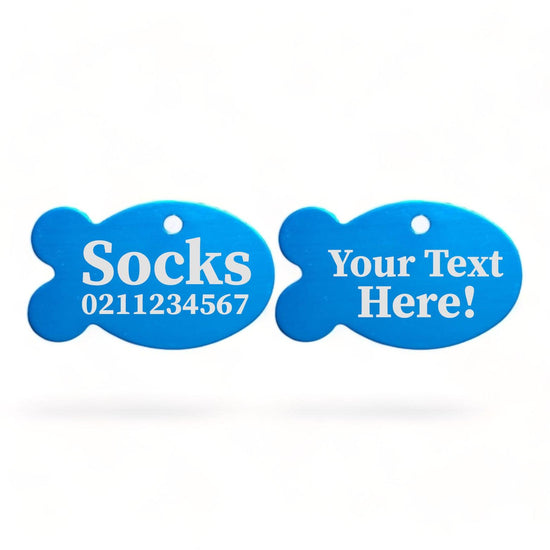⭐️Purr. Meow. Woof.⭐️ - Custom Text | Fish Aluminum | Cat, Kitten & Dog ID Pet Tag - DodgerBlue