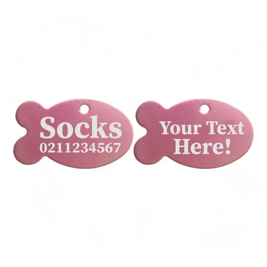 ⭐️Purr. Meow. Woof.⭐️ - Custom Text | Fish Aluminum | Cat, Kitten & Dog ID Pet Tag - LightPink