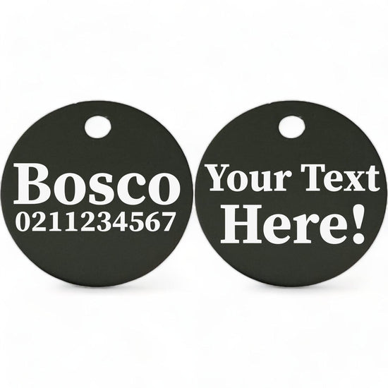 ⭐️Purr. Meow. Woof.⭐️ - Custom Text | Round Aluminium | Cat, Kitten & Dog ID Pet Tag - Black / Dog (Large)