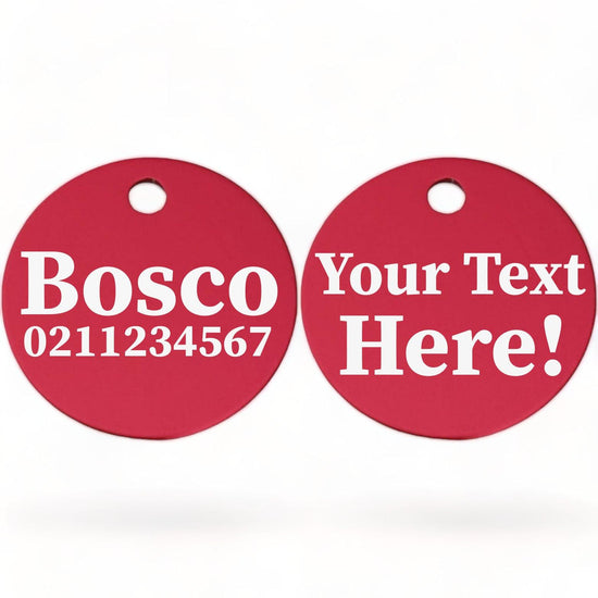 ⭐️Purr. Meow. Woof.⭐️ - Custom Text | Round Aluminium | Cat, Kitten & Dog ID Pet Tag - DeepPink / Dog (Large)