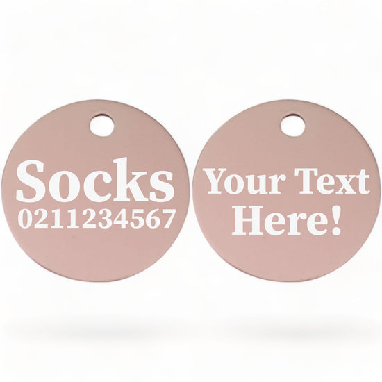 ⭐️Purr. Meow. Woof.⭐️ - Custom Text | Round Aluminium | Cat, Kitten & Dog ID Pet Tag - LightPink / Cat (Small)
