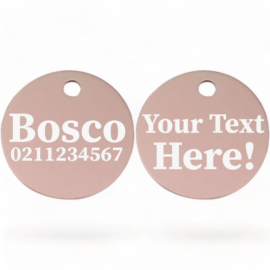 ⭐️Purr. Meow. Woof.⭐️ - Custom Text | Round Aluminium | Cat, Kitten & Dog ID Pet Tag - LightPink / Dog (Large)