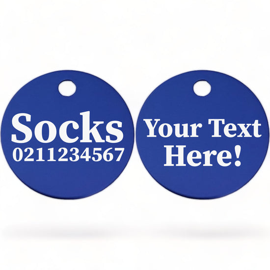 ⭐️Purr. Meow. Woof.⭐️ - Custom Text | Round Aluminium | Cat, Kitten & Dog ID Pet Tag - RoyalBlue / Cat (Small)