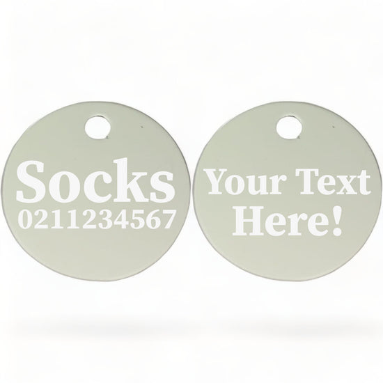 ⭐️Purr. Meow. Woof.⭐️ - Custom Text | Round Aluminium | Cat, Kitten & Dog ID Pet Tag - Silver / Cat (Small)