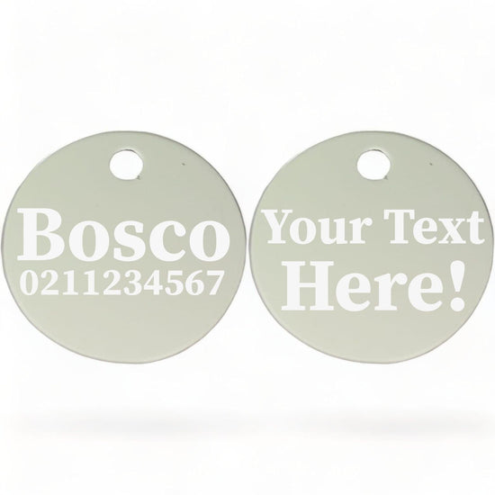 ⭐️Purr. Meow. Woof.⭐️ - Custom Text | Round Aluminium | Cat, Kitten & Dog ID Pet Tag - Silver / Dog (Large)