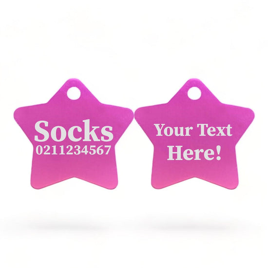 ⭐️Purr. Meow. Woof.⭐️ - Custom Text | Star Aluminum | Cat, Kitten & Dog ID Pet Tag - DeepPink / Cat (Small)