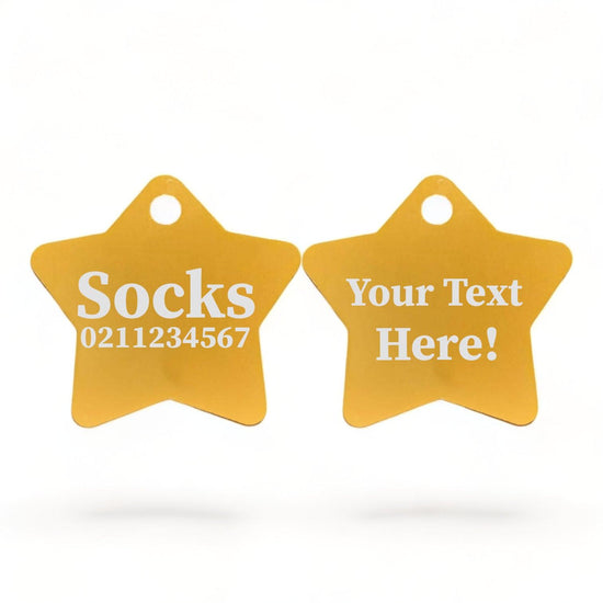 ⭐️Purr. Meow. Woof.⭐️ - Custom Text | Star Aluminum | Cat, Kitten & Dog ID Pet Tag - Gold / Cat (Small)