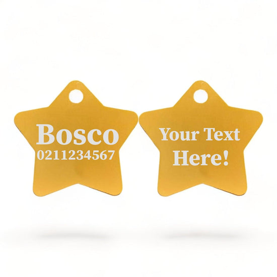 ⭐️Purr. Meow. Woof.⭐️ - Custom Text | Star Aluminum | Cat, Kitten & Dog ID Pet Tag - Gold / Dog (Large)