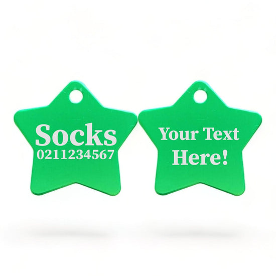 ⭐️Purr. Meow. Woof.⭐️ - Custom Text | Star Aluminum | Cat, Kitten & Dog ID Pet Tag - MediumSpringGreen / Cat (Small)