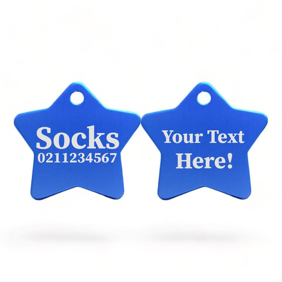 ⭐️Purr. Meow. Woof.⭐️ - Custom Text | Star Aluminum | Cat, Kitten & Dog ID Pet Tag - RoyalBlue / Cat (Small)