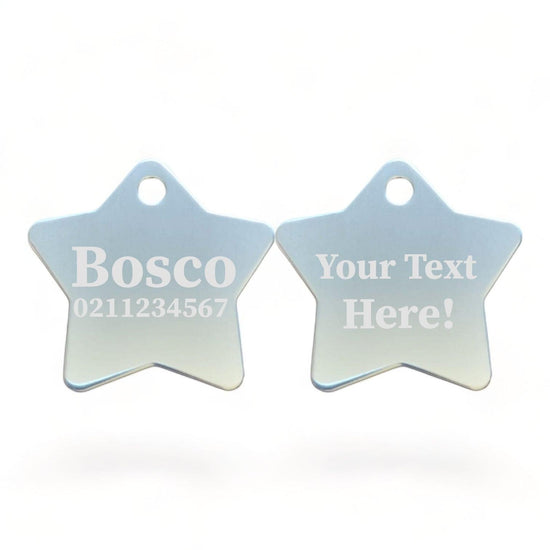 ⭐️Purr. Meow. Woof.⭐️ - Custom Text | Star Aluminum | Cat, Kitten & Dog ID Pet Tag - Silver / Dog (Large)