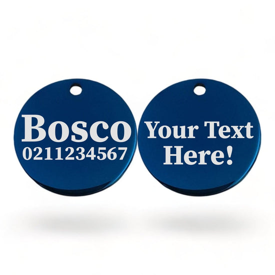 ⭐️Purr. Meow. Woof.⭐️ - Custom Text Round | Mirror Stainless | Dog ID Pet Tag - MidnightBlue