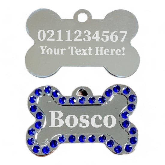 ⭐️Purr. Meow. Woof.⭐️ - Custom Text Sparkly Bone Dog ID Pet Tag - RoyalBlue
