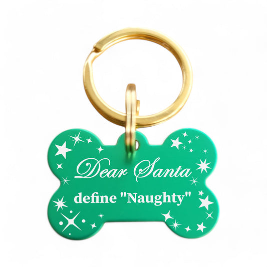 ⭐️Purr. Meow. Woof.⭐️ - Dear Santa Define "Naughty" | Bone Aluminum | Pet ID Tag - Xmas Limited Edition - FireBrick