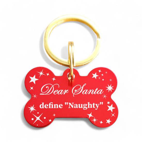 ⭐️Purr. Meow. Woof.⭐️ - Dear Santa Define "Naughty" | Bone Aluminum | Pet ID Tag - Xmas Limited Edition - FireBrick