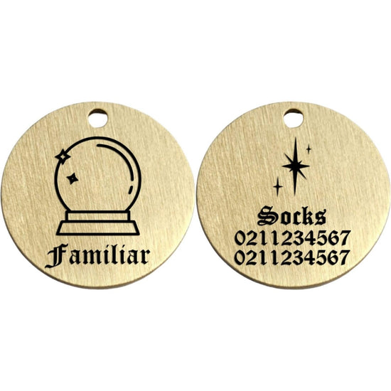 ⭐️Purr. Meow. Woof.⭐️ - Familiar Brass Round Cat & Dog ID Pet Tag - Small