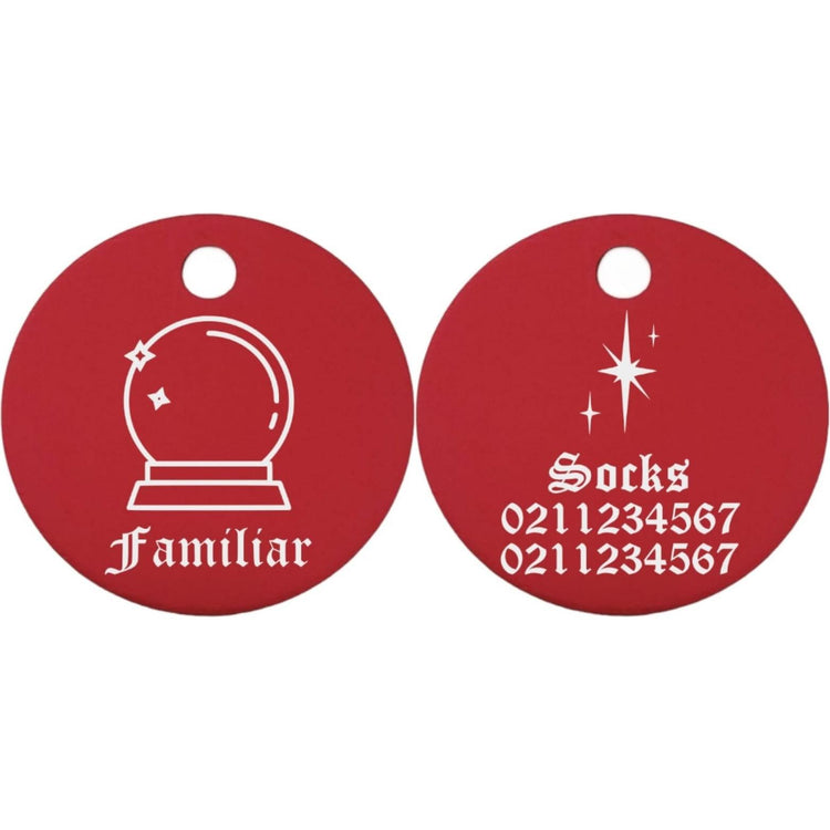 ⭐️Purr. Meow. Woof.⭐️ - Familiar Round Aluminum Cat & Dog ID Pet Tag - Red / Small (Cat)