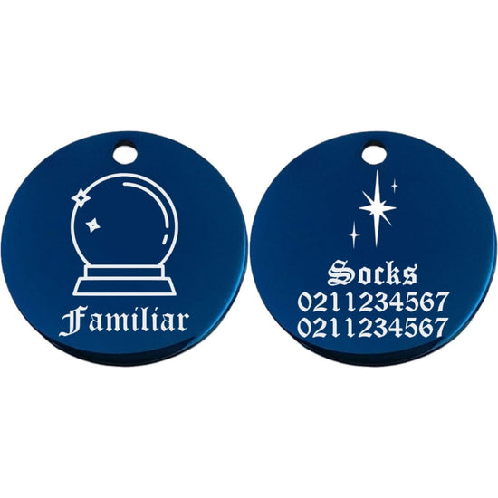 ⭐️Purr. Meow. Woof.⭐️ - Familiar Round | Mirror Stainless | Cat & Dog ID Pet Tag - MidnightBlue / Small (Cat)