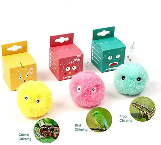 ⭐️Purr. Meow. Woof.⭐️ - Fluffy Catnip Sound Ball Cat Toy - Yellow (Crickets)