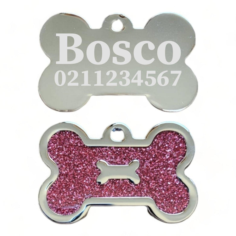 ⭐️Purr. Meow. Woof.⭐️ - Glitter Bone Dog ID Pet Tag - DeepPink