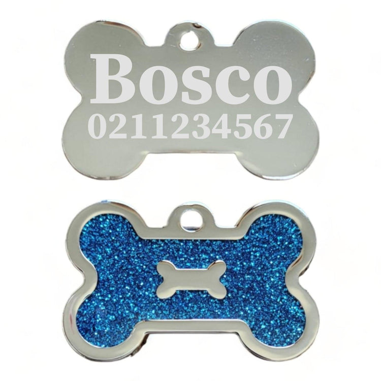 ⭐️Purr. Meow. Woof.⭐️ - Glitter Bone Dog ID Pet Tag - DodgerBlue