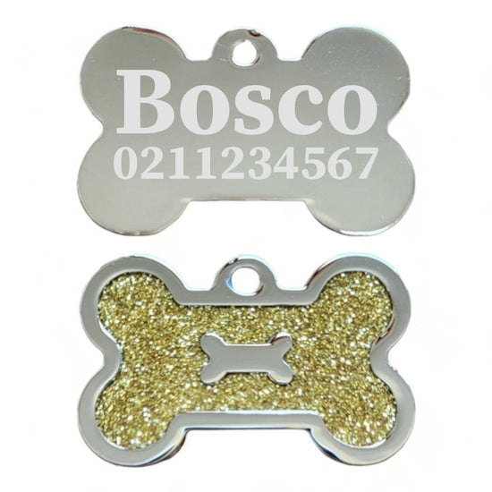 ⭐️Purr. Meow. Woof.⭐️ - Glitter Bone Dog ID Pet Tag - Gold