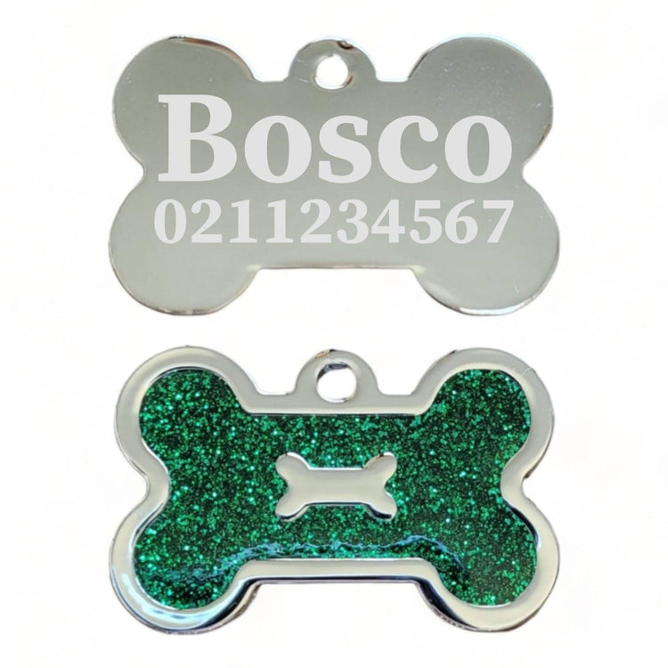 ⭐️Purr. Meow. Woof.⭐️ - Glitter Bone Dog ID Pet Tag - Green