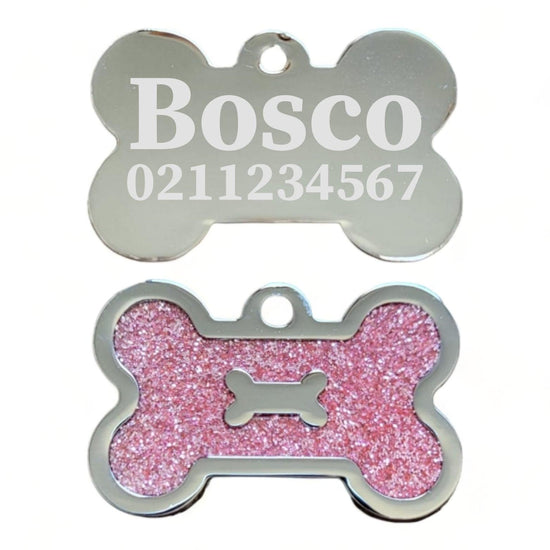 ⭐️Purr. Meow. Woof.⭐️ - Glitter Bone Dog ID Pet Tag - HotPink