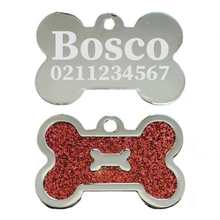 ⭐️Purr. Meow. Woof.⭐️ - Glitter Bone Dog ID Pet Tag - Red