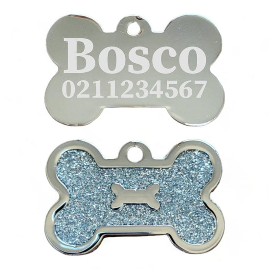 ⭐️Purr. Meow. Woof.⭐️ - Glitter Bone Dog ID Pet Tag - White