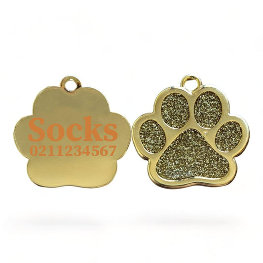 ⭐️Purr. Meow. Woof.⭐️ - Gold Paw Print Cat & Dog ID Pet Tag - Gold