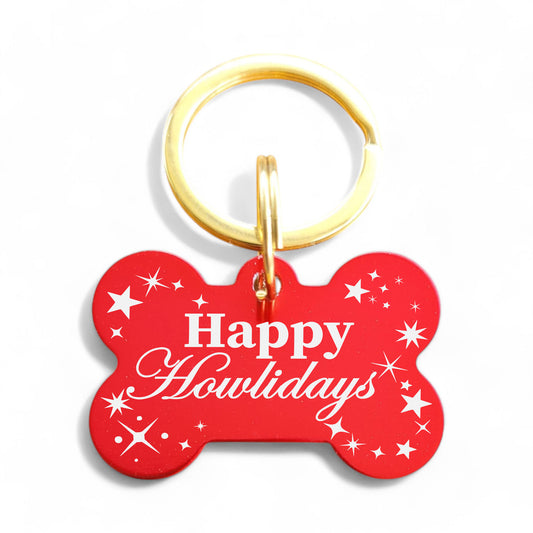 ⭐️Purr. Meow. Woof.⭐️ - Happy Howlidays | Bone Aluminum | Pet ID Tag - Xmas Limited Edition - FireBrick