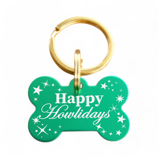 ⭐️Purr. Meow. Woof.⭐️ - Happy Howlidays | Bone Aluminum | Pet ID Tag - Xmas Limited Edition - MediumSpringGreen