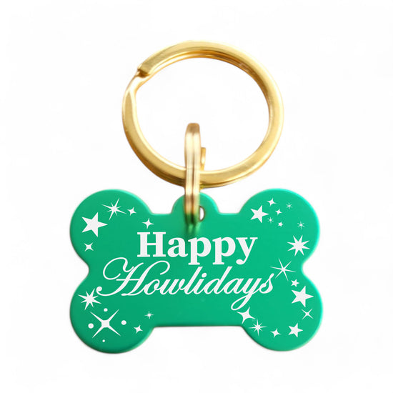 ⭐️Purr. Meow. Woof.⭐️ - Happy Howlidays | Bone Aluminum | Pet ID Tag - Xmas Limited Edition - MediumSpringGreen