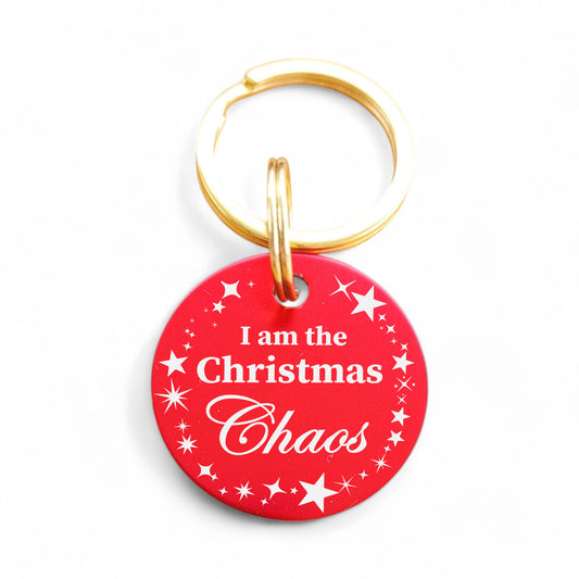 ⭐️Purr. Meow. Woof.⭐️ - I Am The Christmas Chaos | Round Aluminum | Pet ID Tag - Xmas Limited Edition - FireBrick / Cat (Small)