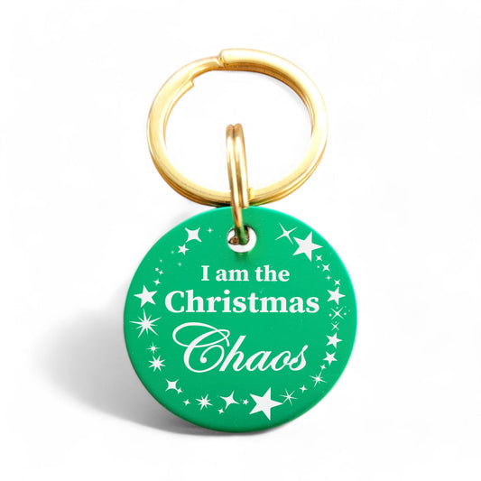 ⭐️Purr. Meow. Woof.⭐️ - I Am The Christmas Chaos | Round Aluminum | Pet ID Tag - Xmas Limited Edition - MediumSpringGreen / Cat (Small)