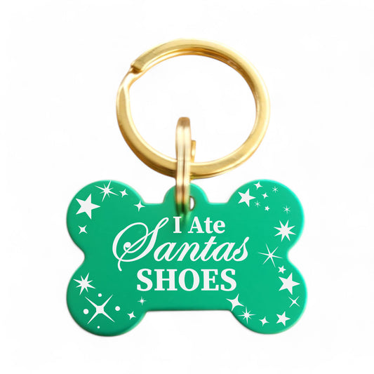 ⭐️Purr. Meow. Woof.⭐️ - I Ate Santas Shoes | Bone Aluminum | Pet ID Tag - Xmas Limited Edition - MediumSpringGreen